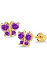 attractive gold purple cubic zirconia butterfly baby birthstone earrings